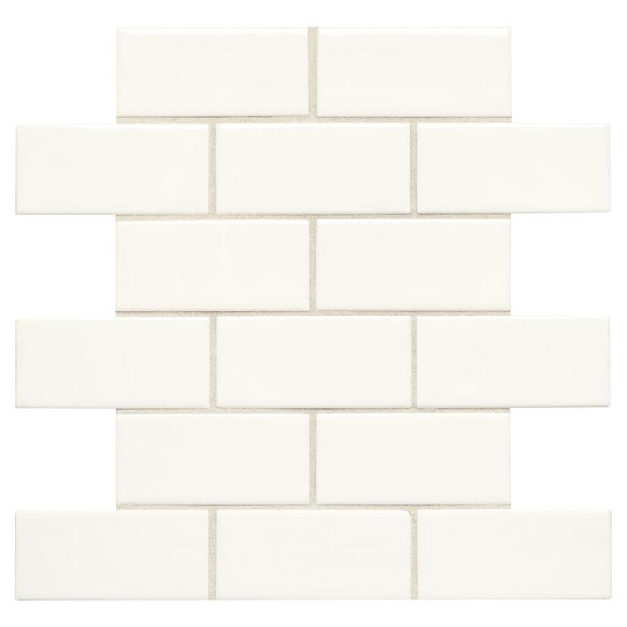 American Olean Starting Line White Gloss 12-in x 12-in Glazed Ceramic Brick Mosaic Wall Tile Sample