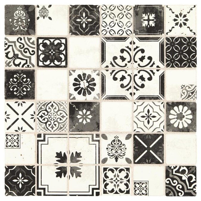 American Olean Genuine Stone Moroccan Black and White 12-in x 12-in