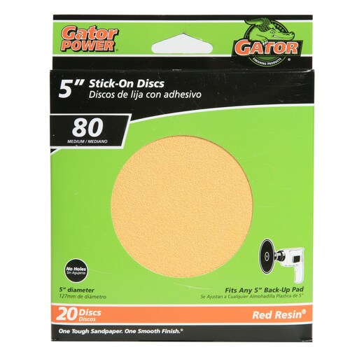 Gator Sanding Disc 20Pack 5in W x 5in L 80Grit Commercial Stickon