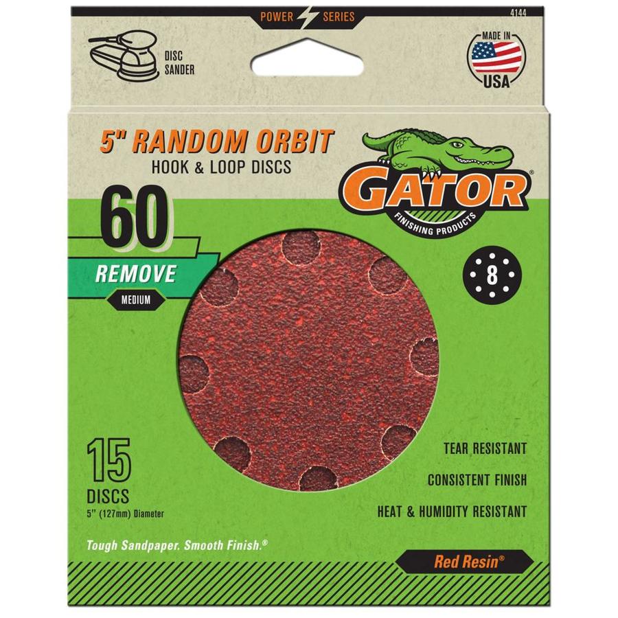 Gator Ali 5 In. 8-Hole Hook and Loop 60# 15PK 15-Piece Aluminum Oxide 60-Grit Disc Sandpaper