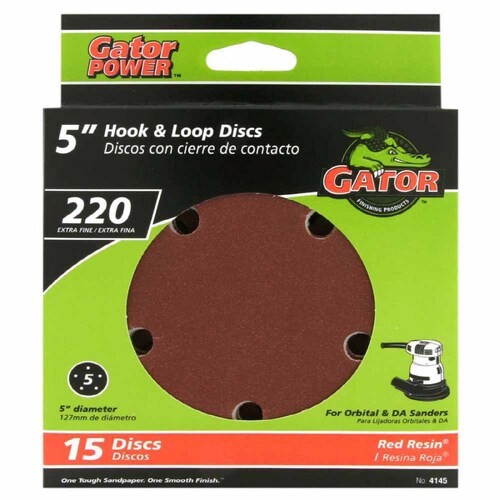 Gator 15Pack 5in W x 5in L 220Grit Commercial 5hole Hook And Loop