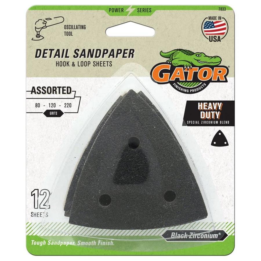 Gator Hook and Loop Detail Sandpaper 12-Pack 3-in W x 3-in L Multi-grade Pack-Grit Commercial Hook And Loop Detail Sandpaper