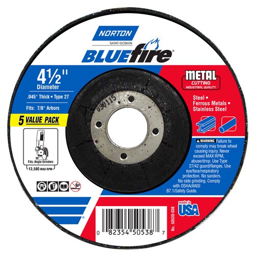 Norton Bluefire 5Pack Bonded Abrasive 4.5in Cutoff