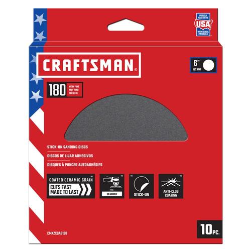 CRAFTSMAN 6 In PSA Cer Discs 180 Grit 10pk 10Piece Ceramic Alumina 180
