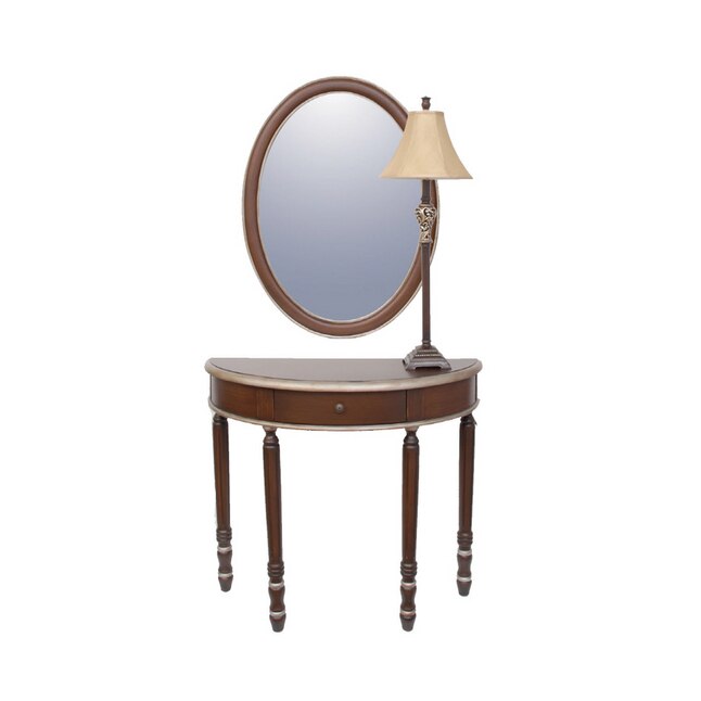 J. Hunt Home A-6309 57"H Open Work Buffet Lamp and Walnut Console Table with Mirror