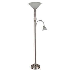 Woodbine 72-in Brushed Nickel Torchiere With Reading Light Floor Lamp with Glass Shade