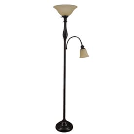 Woodbine 72-in Dark Oil Rubbed Bronze Torchiere With Reading Light Floor Lamp with Glass Shade