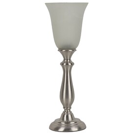 J. Hunt Home Woodbine 18.75-in Brushed Nickel Electrical Outlet Uplight Table Lamp with Glass Shade