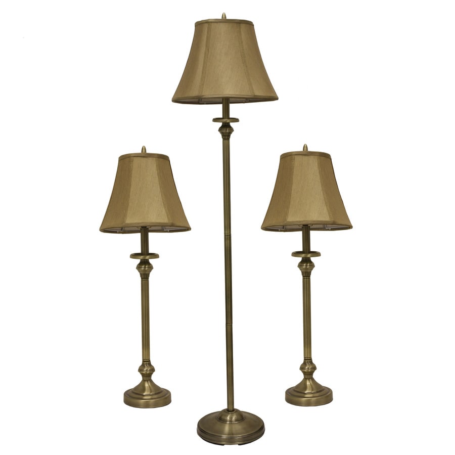 Decor Therapy 3-Piece Antique Brass Lamp Set with Fabric Shades in the