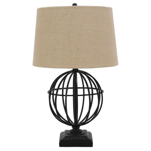 Decor Therapy 17.25in Black Iron Orb Table Lamp with Burlap Shade in