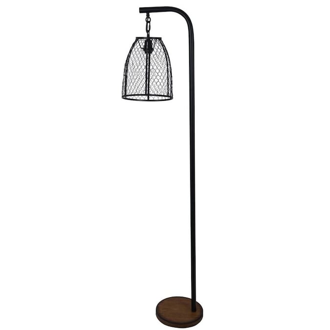 Gather Home 62-in Black with Faux Wood Accents Downbridge Floor Lamp in