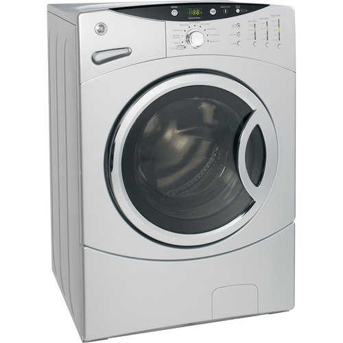 GE 3cu ft Stackable FrontLoad Washer (Metallic Silver) in the Front