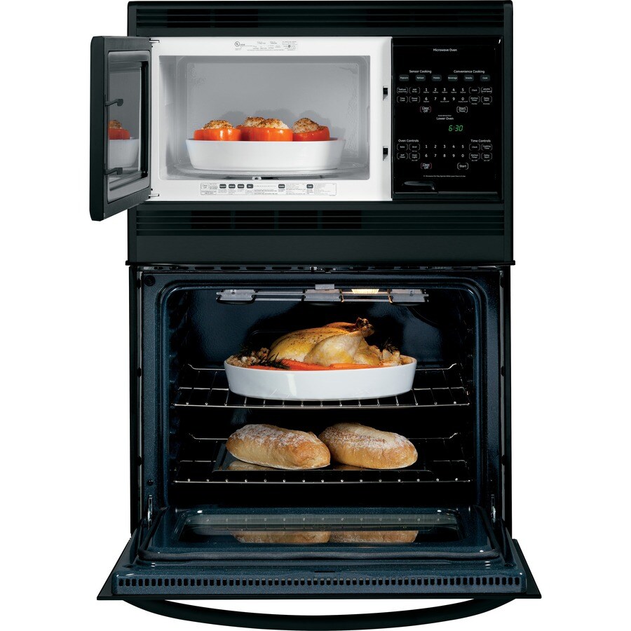 GE 30in Selfcleaning Microwave Wall Oven Combo (Black) at