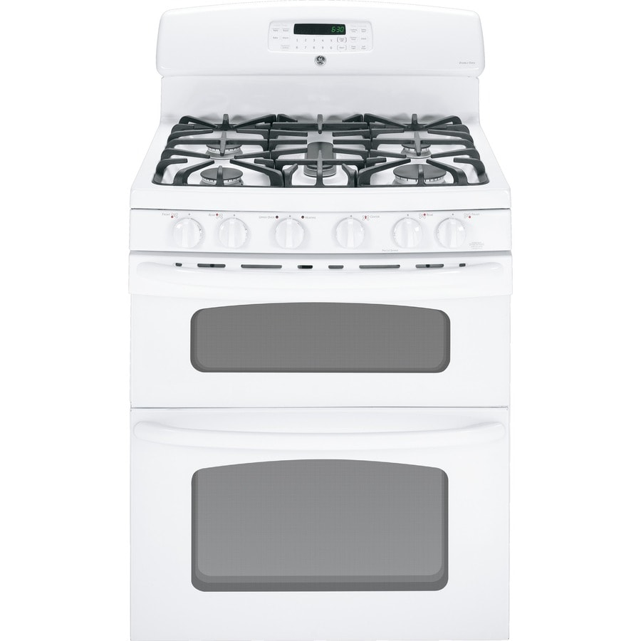 GE 30-in Self-cleaning Double Oven Gas Range (White) at
