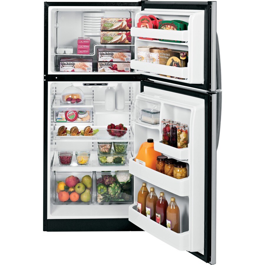GE 18-cu ft Top-Freezer Refrigerator (Stainless Steel) at Lowes.com