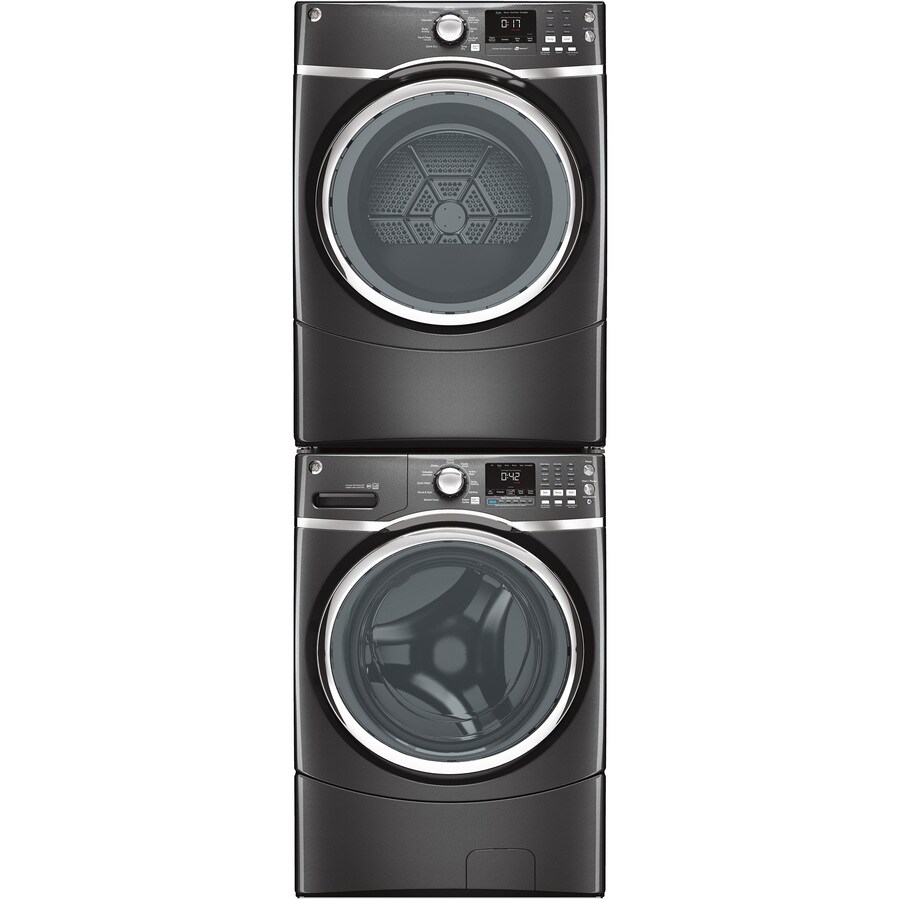 GE Reversible Side Swing Door Stackable Steam Cycle Gas Dryer (Diamond Gray) at