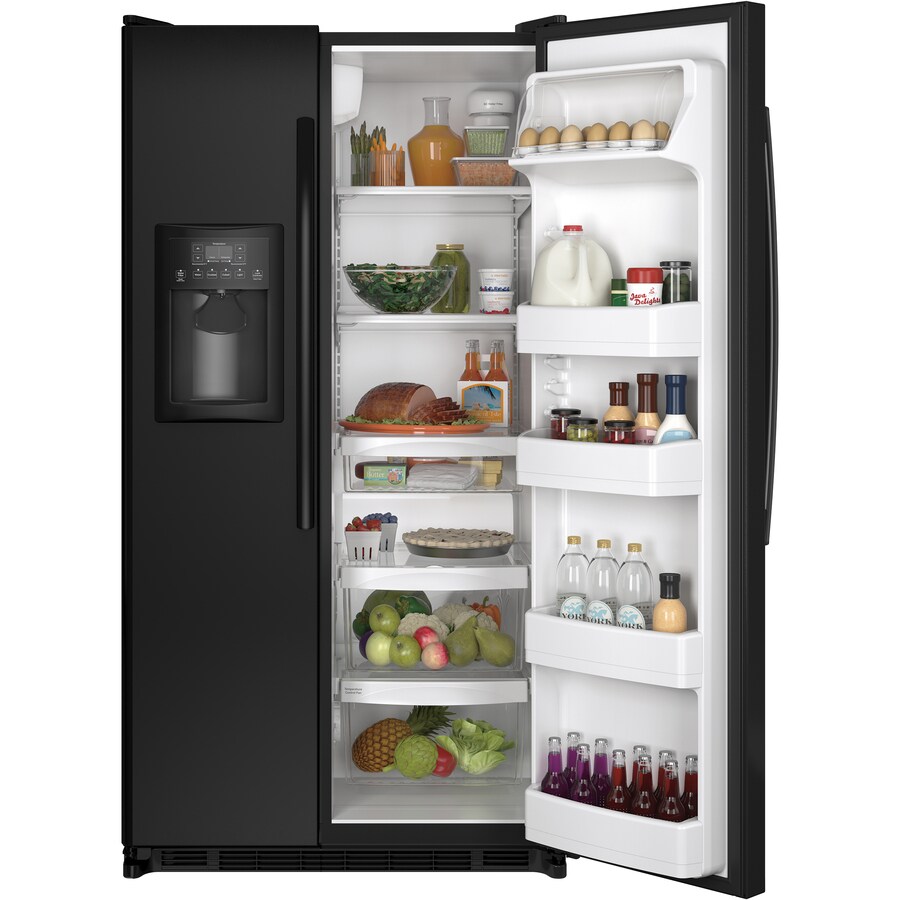 GE 24.74-cu ft Side-by-Side Refrigerator with Single Ice Maker (Black ...