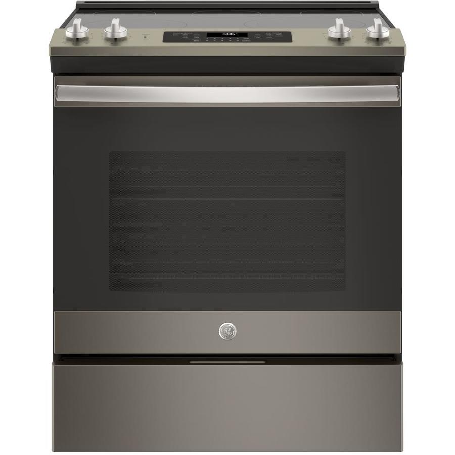 Ge Smooth Surface 5 Element Self Cleaning Slide In Electric Range Fingerprint Resistant Slate