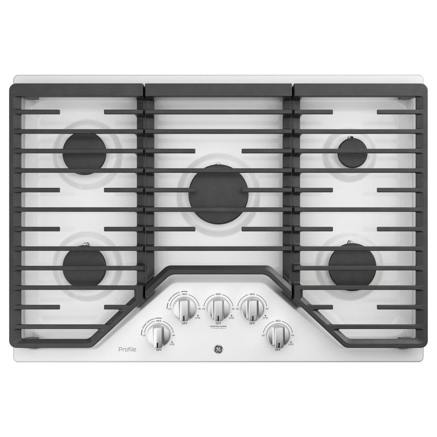 Ge Profile 30 In 5 Burner White Gas Cooktop Common 30 In Actual