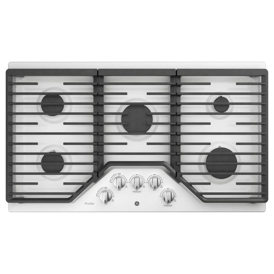 Ge Profile 36 In 5 Burner White Gas Cooktop Common 36 In Actual 36