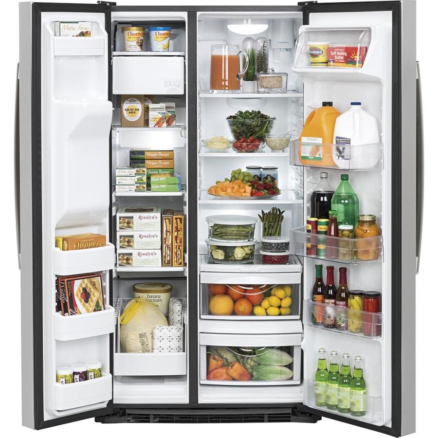 GE 25.3-cu ft Side-by-Side Refrigerator with Ice Maker (Stainless Steel ...