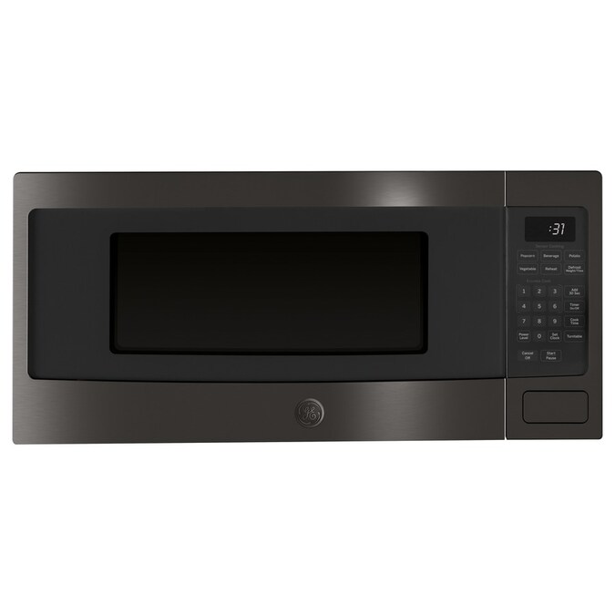 GE Profile 1.1-cu ft 800 Countertop Microwave (Black Stainless) in the