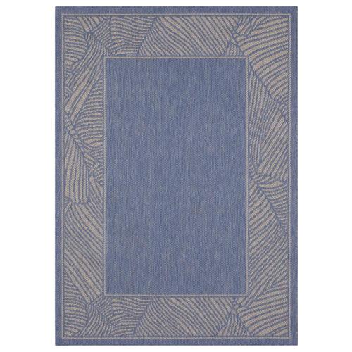 allen + roth Outdoor Collection 5 x 7 Lt Blue Indoor/Outdoor Border Tropical Area Rug in the