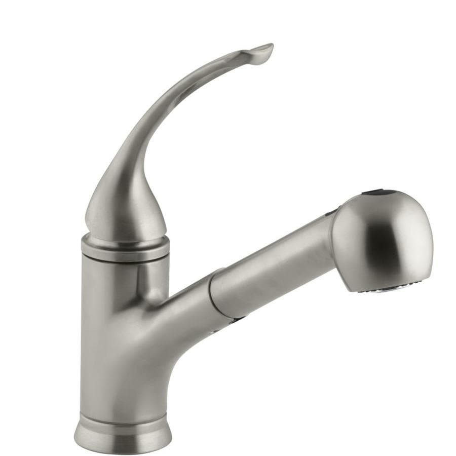 Kohler Coralais Vibrant Brushed Nickel Handle Deck Mount Pull Out Kitchen Faucet At Lowes Com