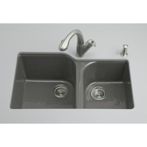 KOHLER Executive Chef 22in x 33in Thunder Grey DoubleBasin Cast Iron
