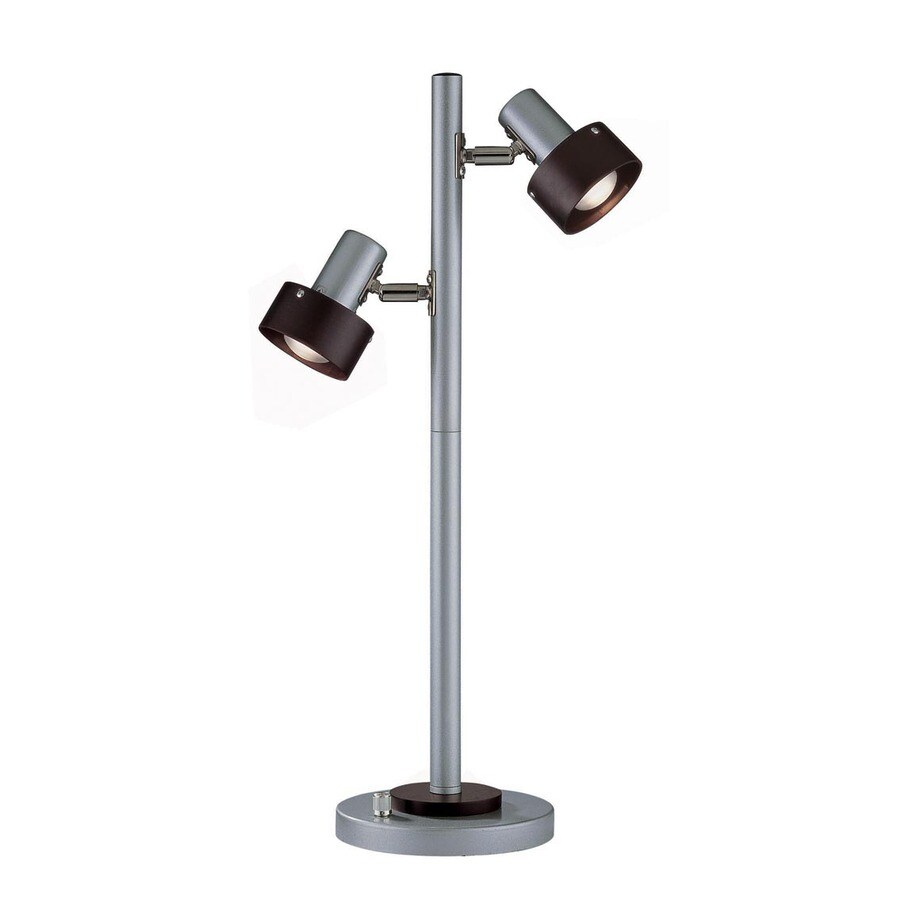 Lite Source LS-21092 2-LITE TABLE LAMP, SILVER/DARK WALNUT SHADE, E17 R45 40Wx2