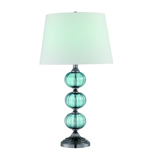 Lite Source Marin 27.5-in Gun Metal, Turquoise Table Lamp with Fabric ...