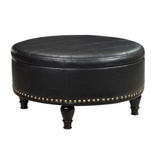 OSP Home Furnishings Midcentury Black Faux Leather Round Storage   090234310310xl 