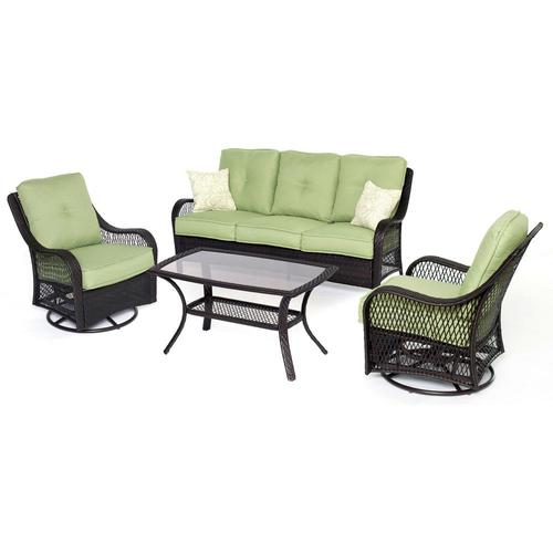 Hanover Orleans 4-Piece Metal Frame Patio Conversation Set with Cushions in the Patio 