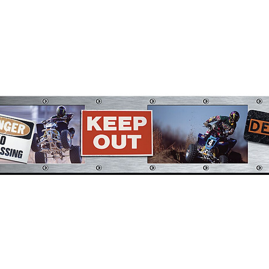 Brewster Wallcovering 258B75065 9" Dirt Bikes And Street Signs Prepasted Wallpaper Border