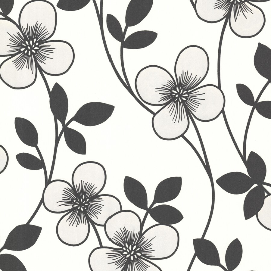Decorline Elements 56sq ft Black/White NonWoven Floral Unpasted Paste
