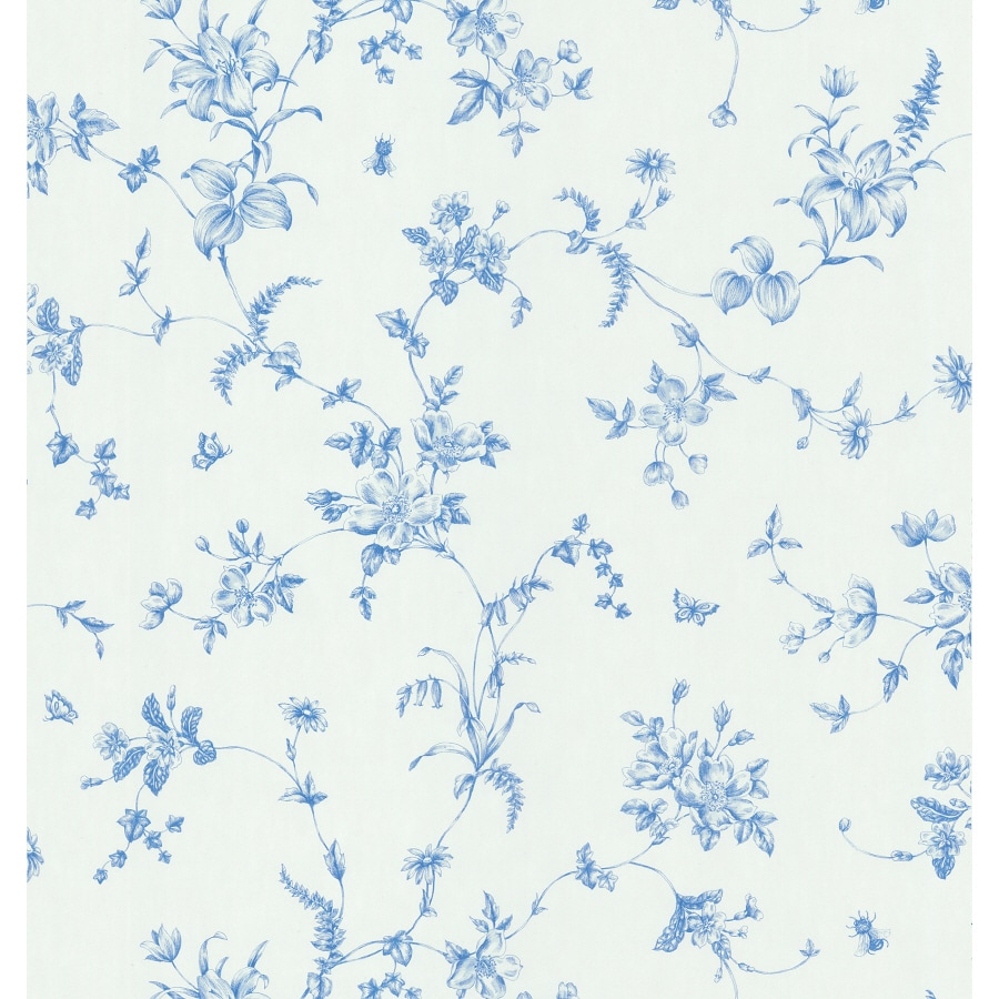 Brewster Wallcovering Blue and White Floral Strippable Vinyl Prepasted ...