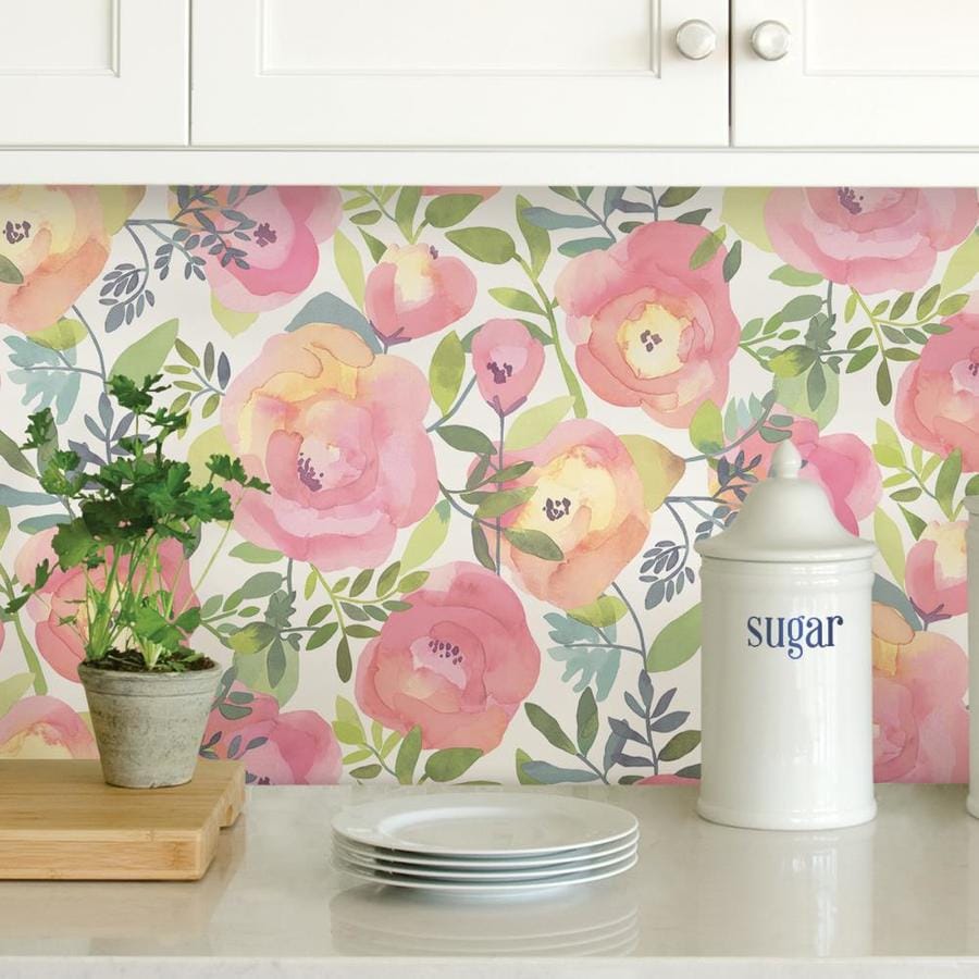 Nuwallpaper 30 75 Sq Ft Pink Vinyl Floral Self Adhesive Peel And Stick Wallpaper In The Wallpaper Department At Lowes Com