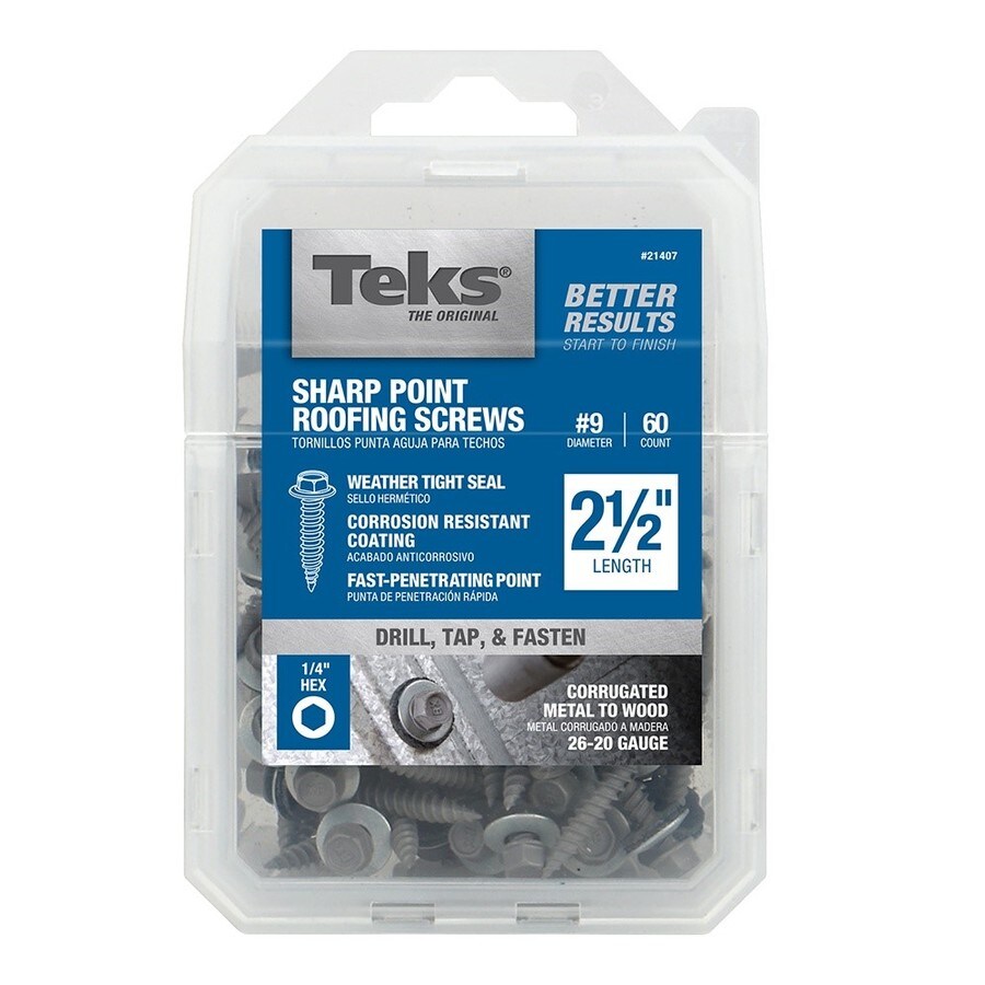 Teks 9 x 21/2in Gray ZincPlated SelfDrilling Roofing Screws (60