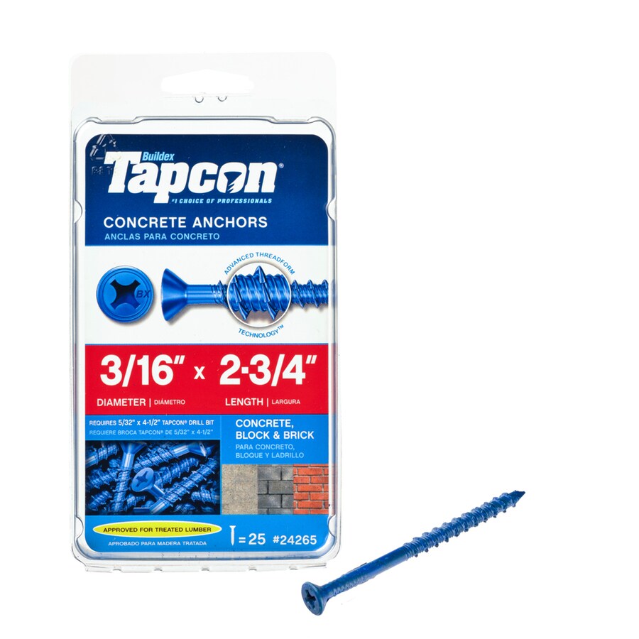Tapcon 25Pack 23/4in x 3/16in Concrete Anchors at
