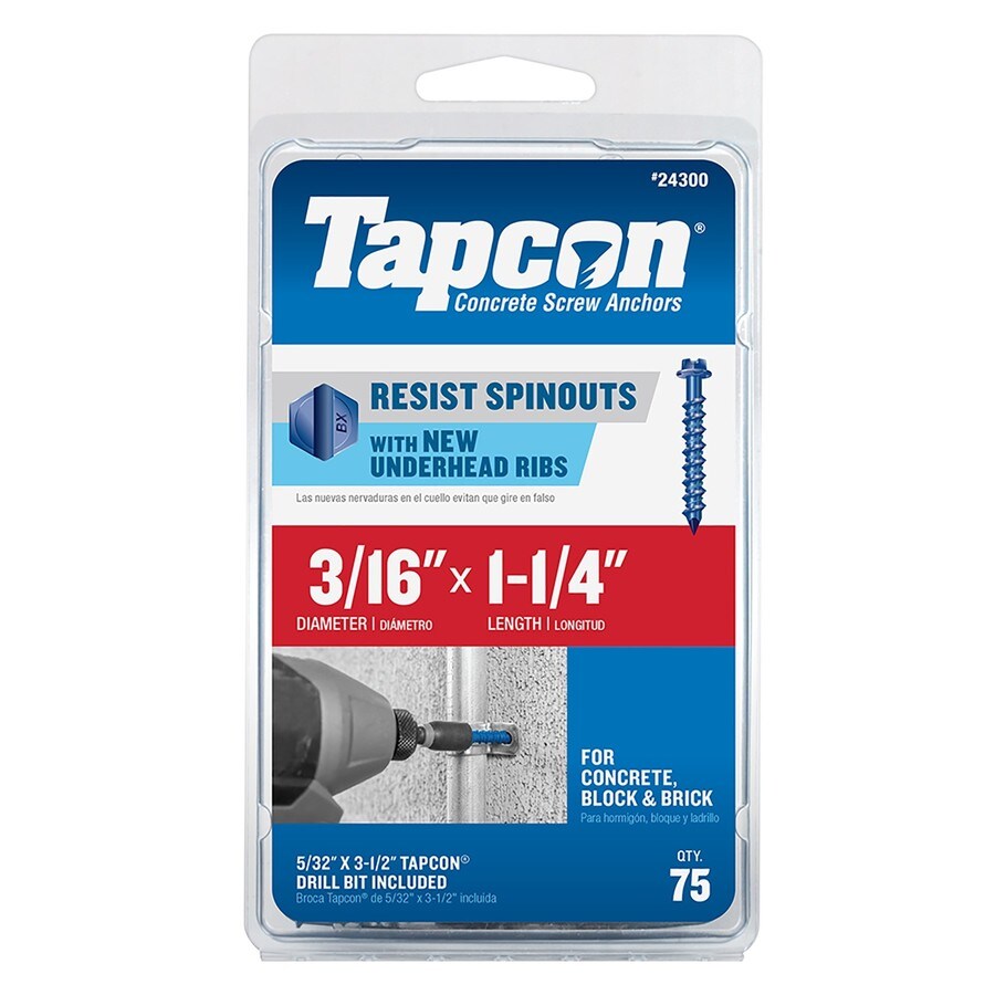 Tapcon 75Pack 11/4in x 3/16in Concrete Anchors at