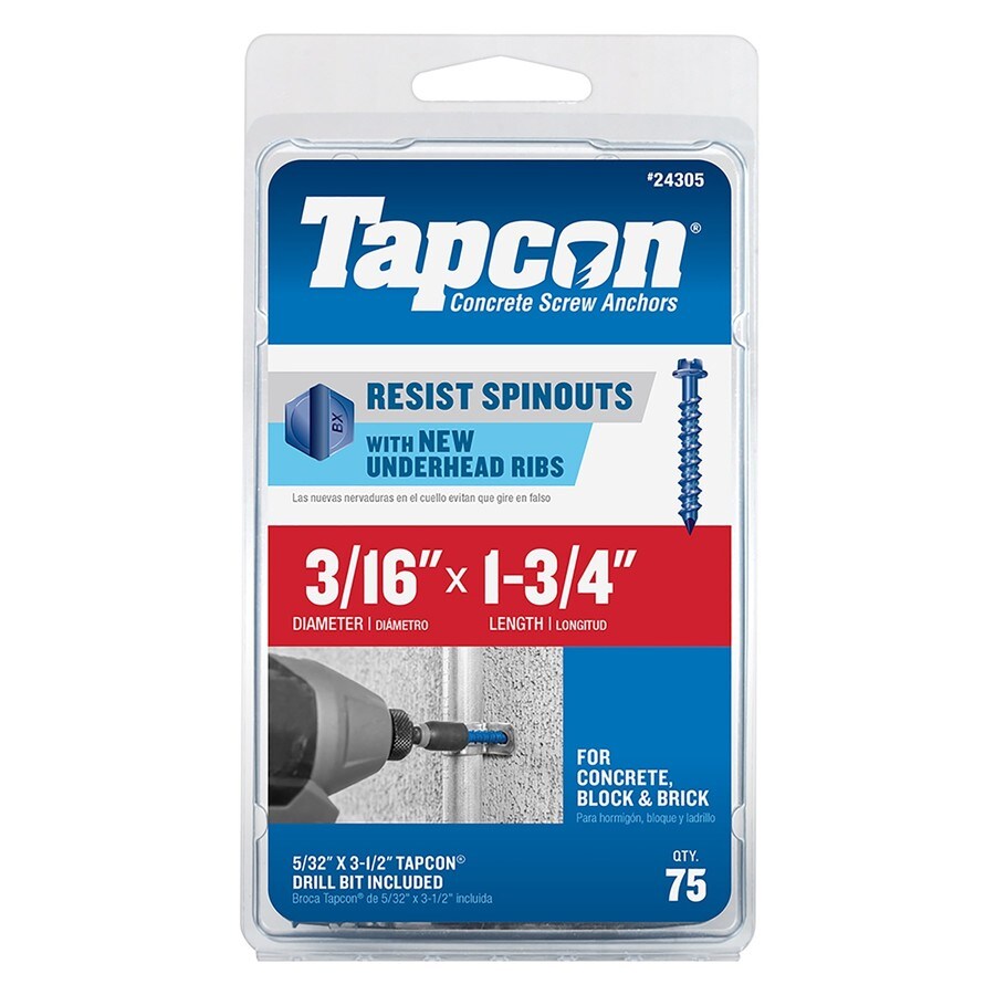 Tapcon 75Pack 13/4in x 3/16in Concrete Anchors in the Concrete Anchors department at