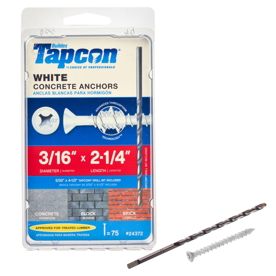 Tapcon 75Pack 21/4in x 3/16in Concrete Anchors in the Concrete