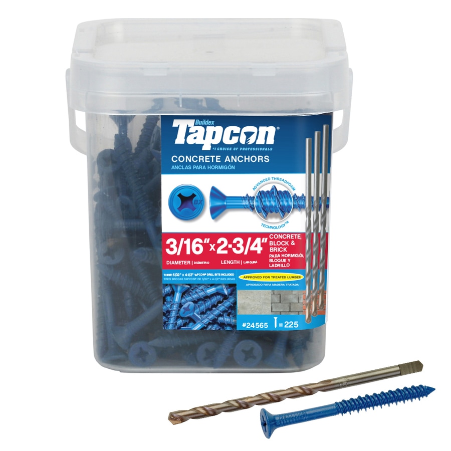 Tapcon 225Pack 23/4in x 3/16in Concrete Anchors in the Concrete