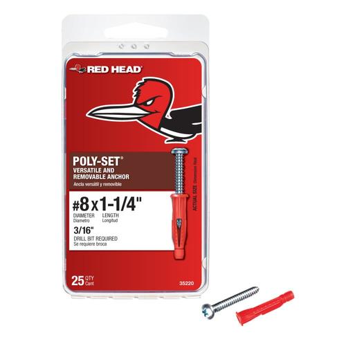 Red Head 25Pack 11/4in x 3/8in DropIn Anchors (Drill Bit Included