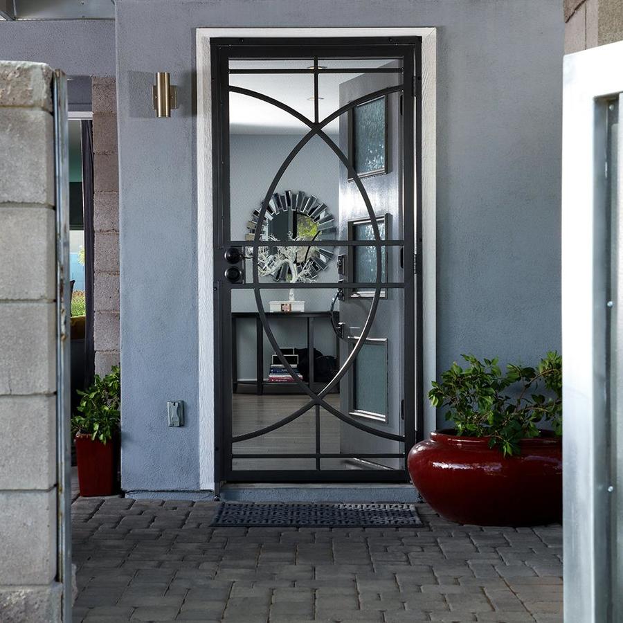 Gatehouse Rio 64-in x 81-in Black Steel Surface Mount Double Door ...