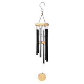 Exhart Medium Hand Tuned Metal Wind Chime w Natural Wood Top- Black