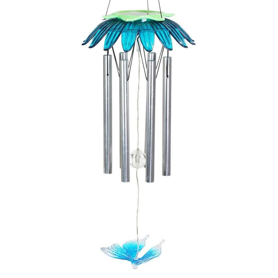Exhart Solar LED Blue Flower Hanging with Butterfly Charm, 7 by 27.5