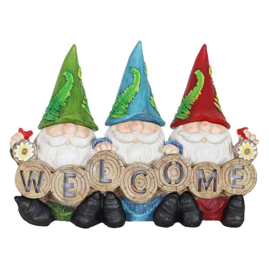 Exhart Solar Three Gnomes with Sign Gnomes, Multi Color in the