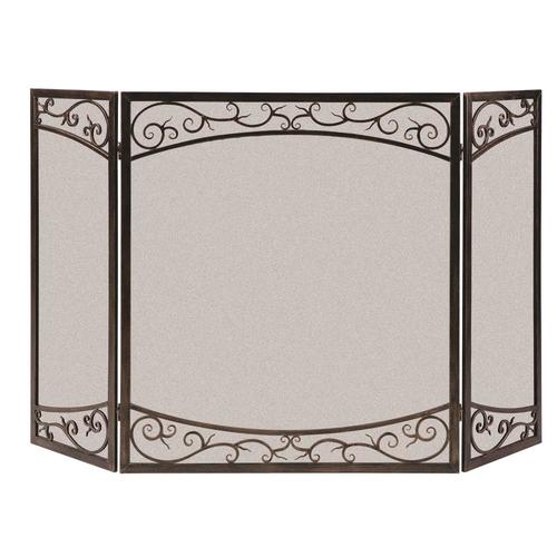 50 In Brushed Bronze Steel 3 Panel Scroll Fireplace Screen At