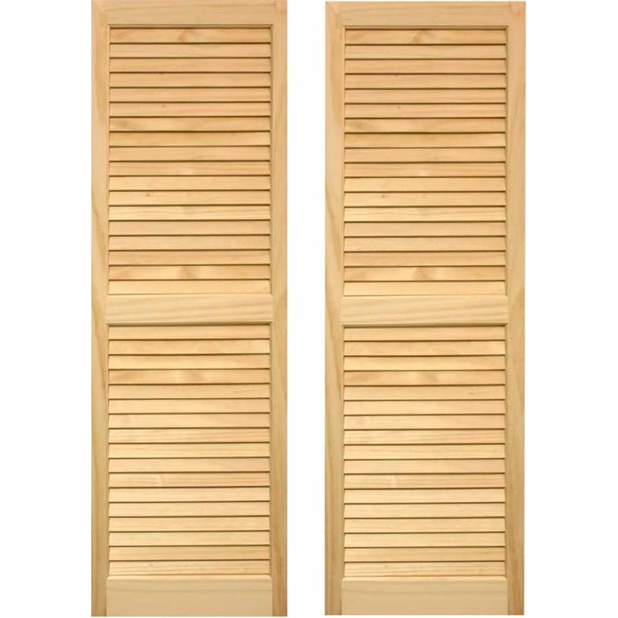 Pinecroft 2 Pack Unfinished Louvered Wood Exterior Shutters Pinecroft 2 Pack Unfinished Louvered Wood Exterior Shutters Common 15 In X